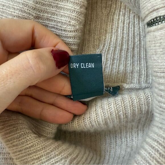 Griffen Cashmere Side Zip Cowl Neck Short Sleeve Sweater Top in Beige M - Picture 3 of 9